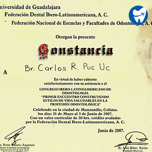 Dr. Carlos Ruben's certificate