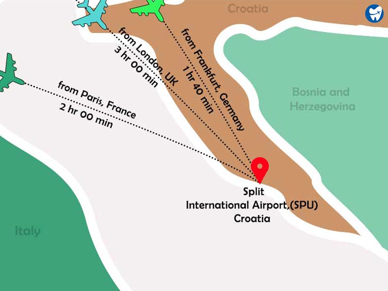 Flight Route to Split International Airport (SPU)
